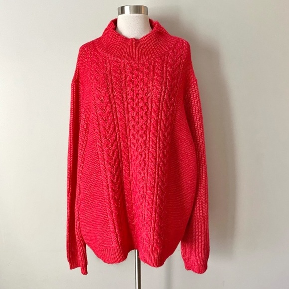 NWT Loft Plus Crimson Cable Soft Knit Cropped Turtleneck Sweater Women's 24/26 - Picture 2 of 12